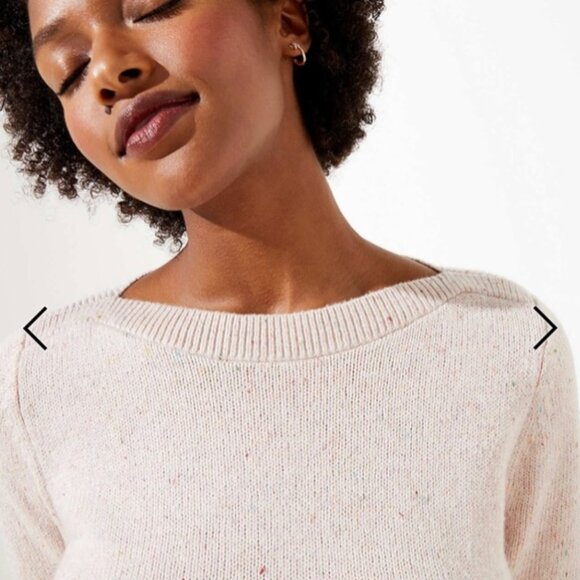 ANN TAYLOR LOFT Flecked Boatneck Sweater Light Baby Pink Multi Confetti Cotton S - Picture 4 of 16